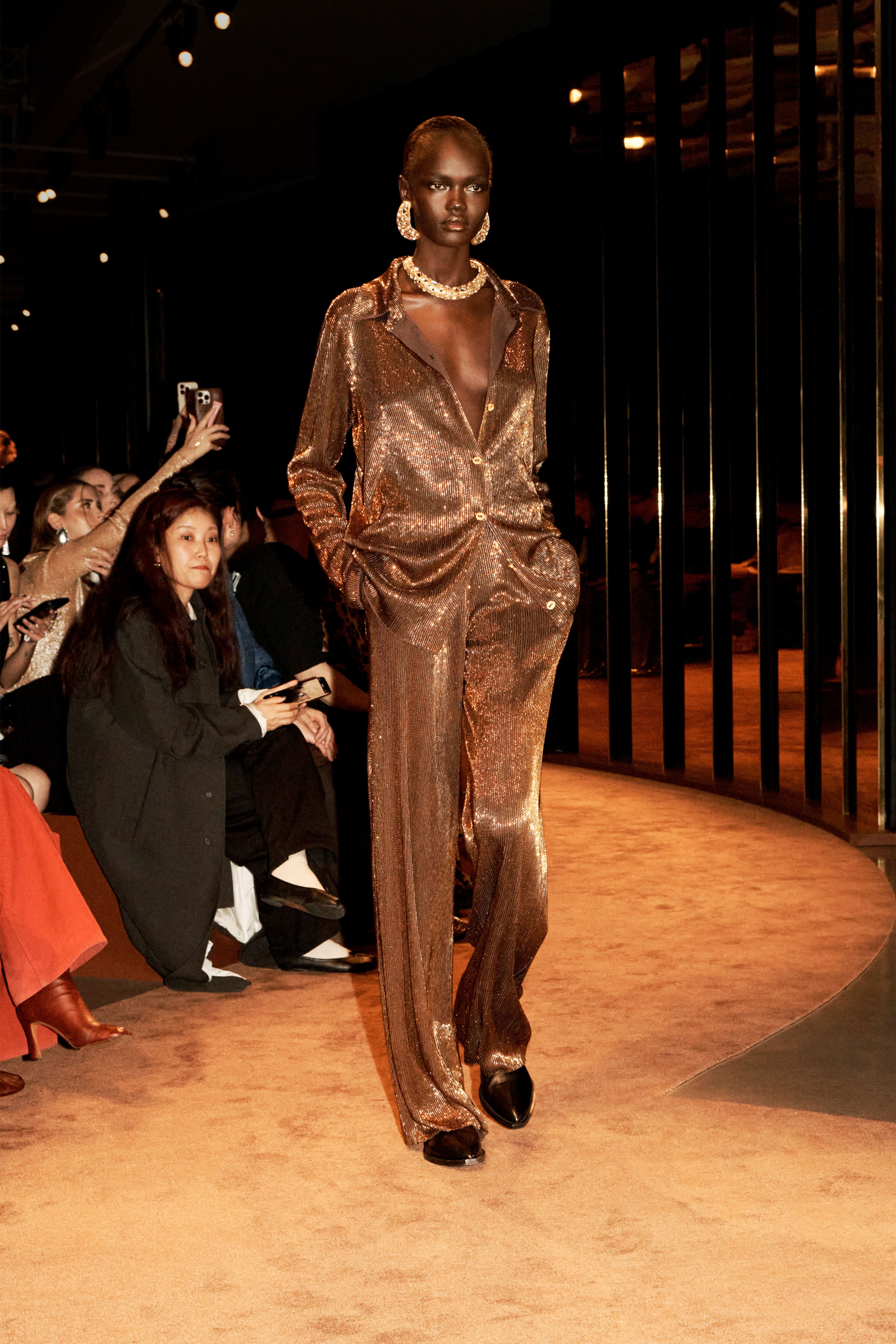 Fashion model in olive green outfit